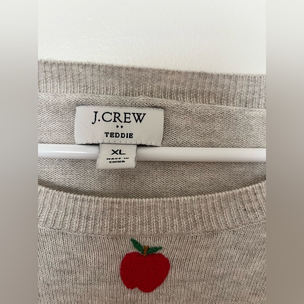 J.Crew Apples Teddie sweater Embroidered Apples gray Soft Sweater Pullover - Picture 6 of 11